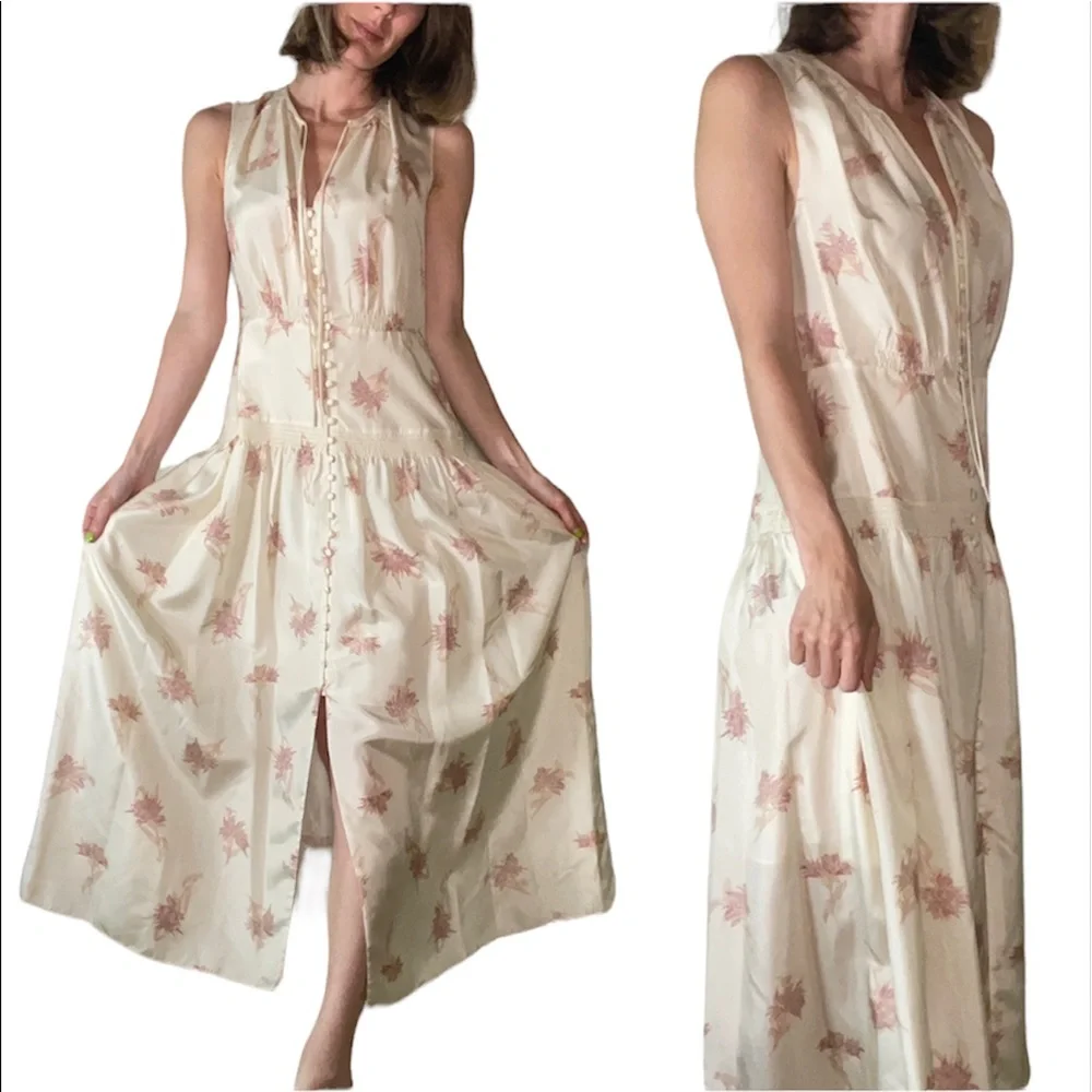 NORA FLORAL SILK SLEEVELESS A-LINE DRESS IN SUNSET COMBO - Picture 6 of 14